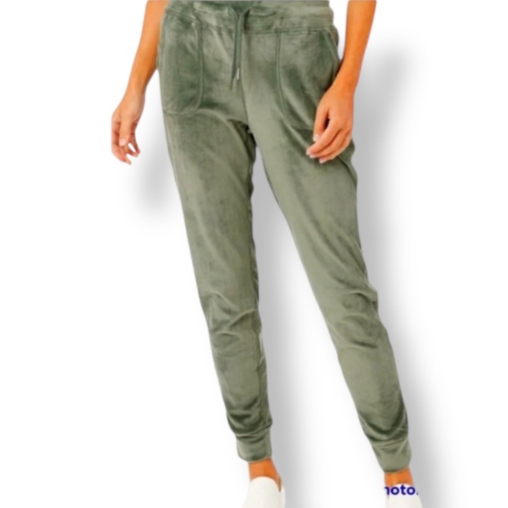32 Degrees Heat Women’s Balsam Green Velour Drawstring Casual Joggers Pants